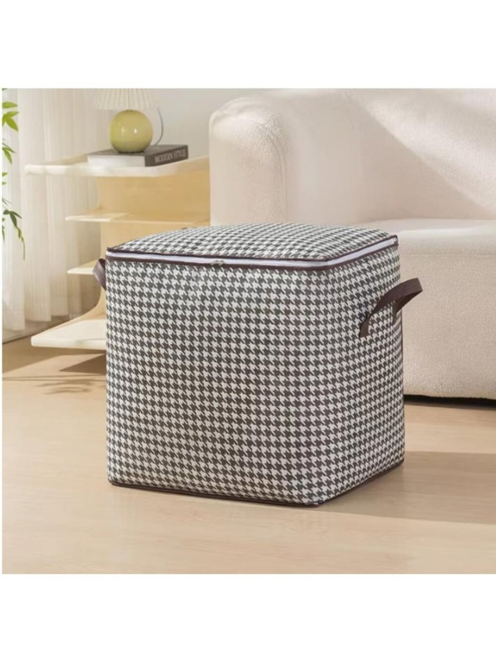 3PCS Large Houndstooth Foldable Storage Bag with Handle for Clothes Bedding